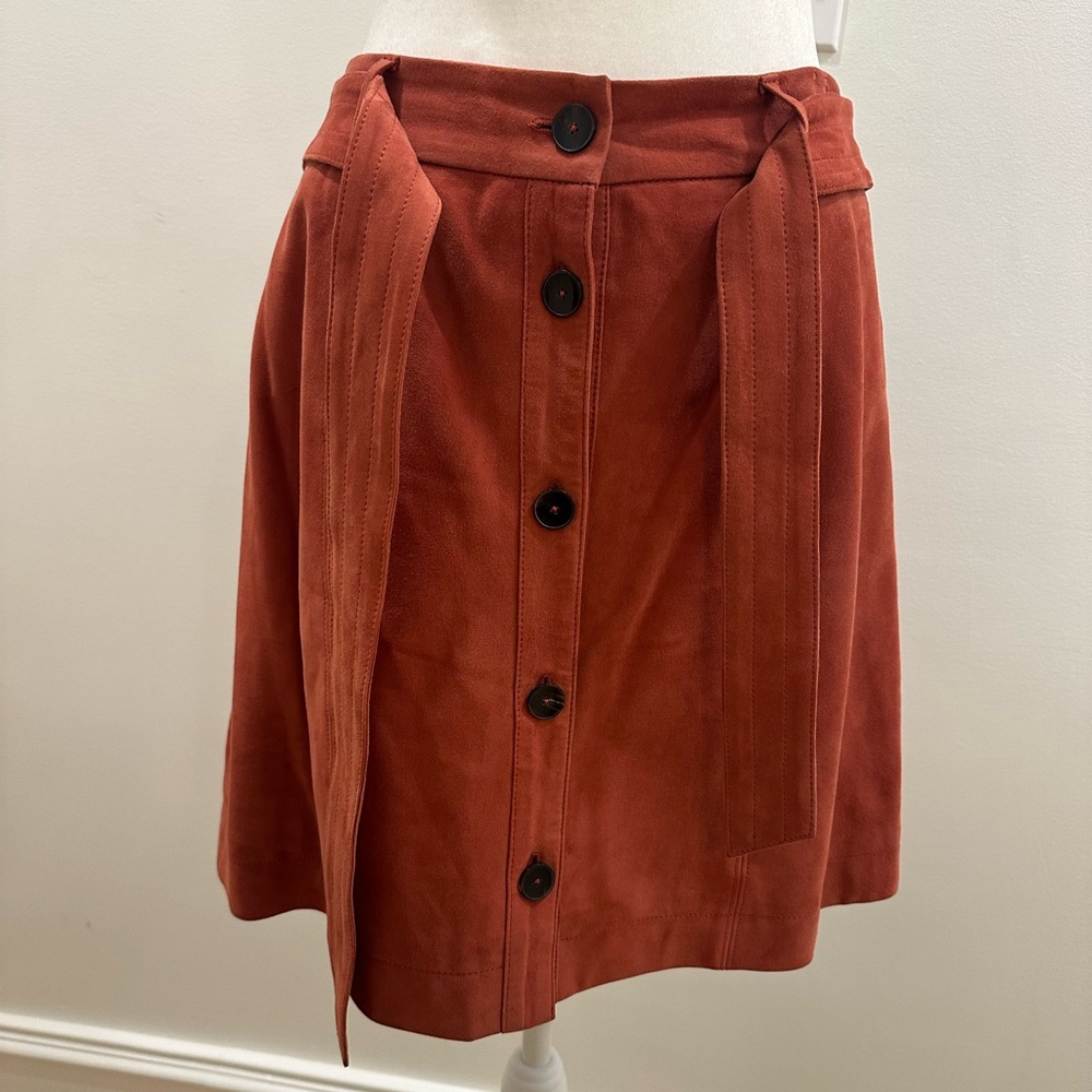 Joie red leather suede skirt in a deep red with buttons down the front size 10